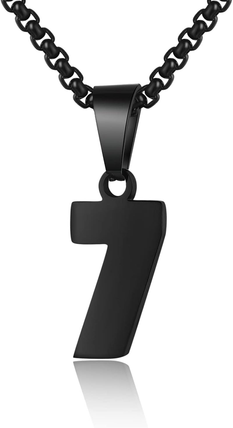 Susook Store Number Necklace for Boy Black Athletes Number Stainless Steel Chain 00-99 Number Charm Pendant Personalized Sports Jewelry for Men Basketball Baseball Football - Image 1